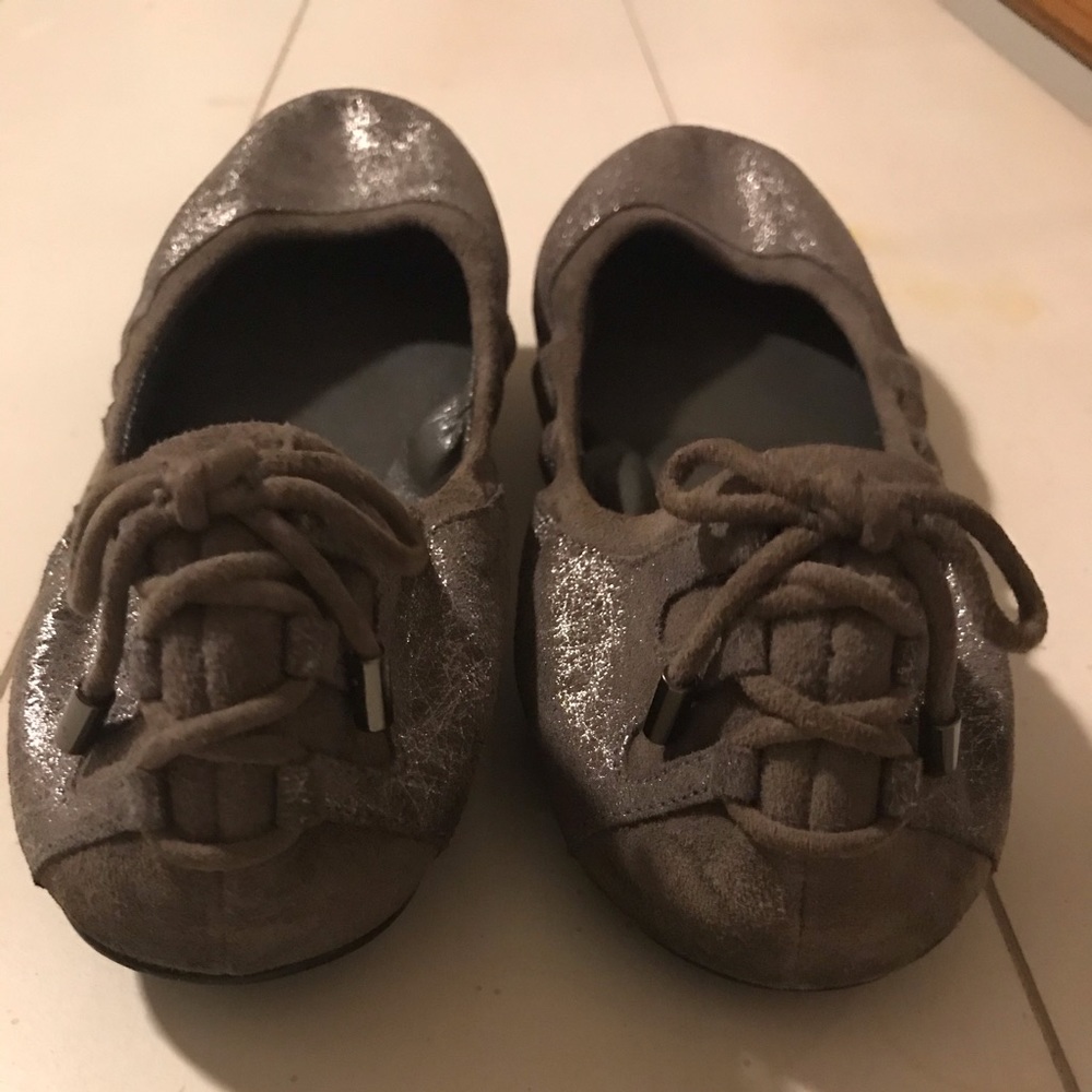 Cole Haan metallic gray ballet flats.